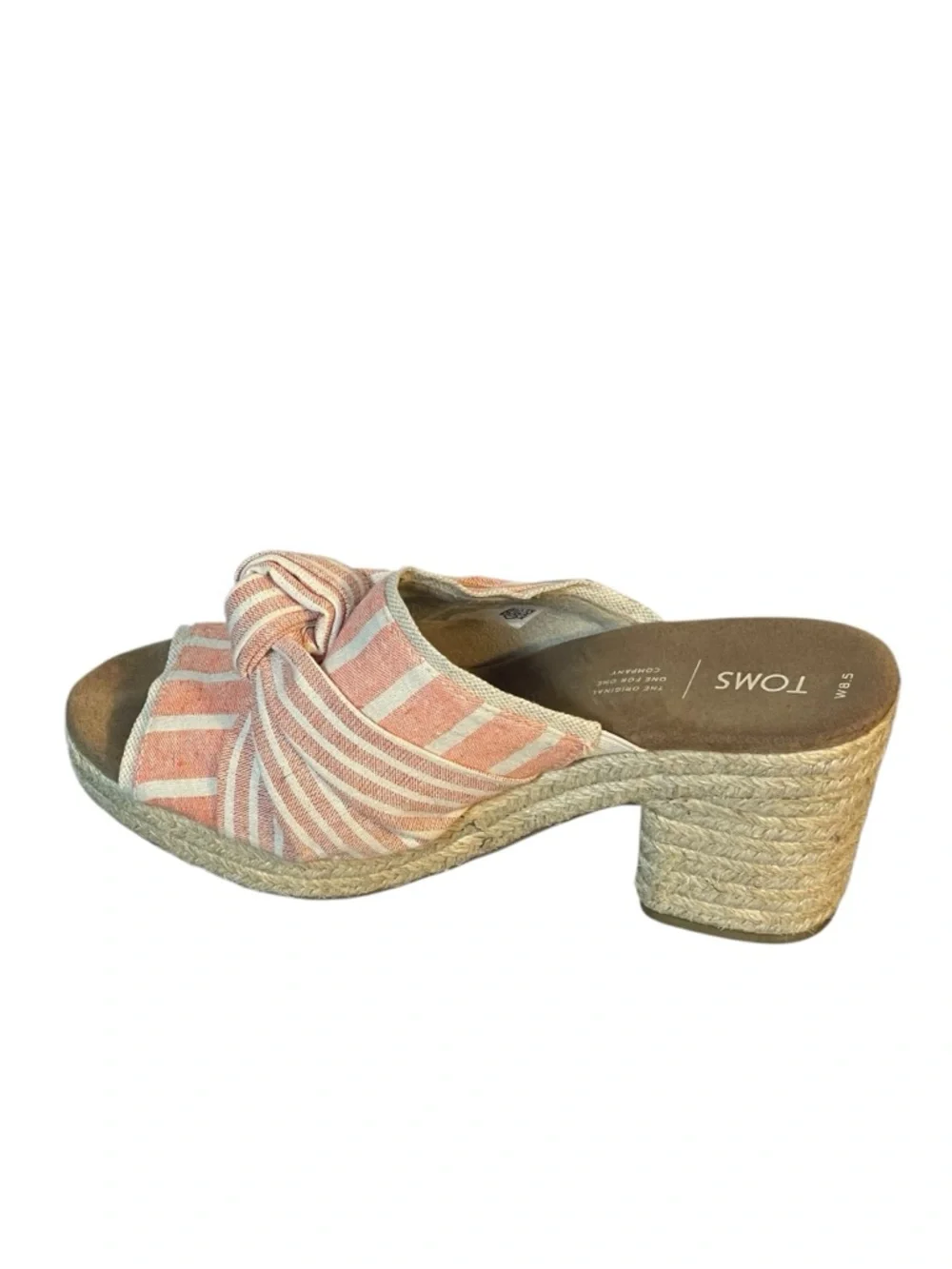Toms Junie Stripe Peach Bow Jute Platform Heel Slide Sandal Womens Sz 8.5